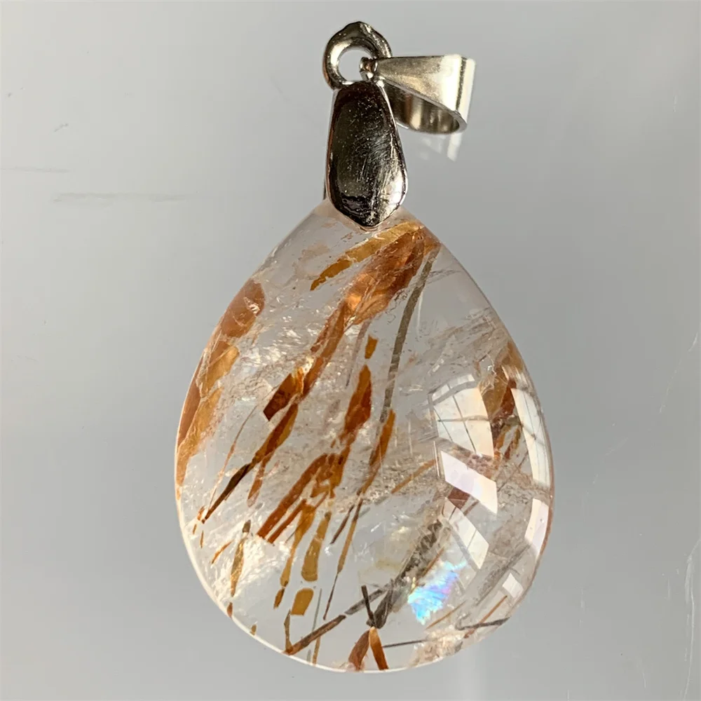 Natural Super Seven 7 Black Gold Hair Crystals Pendants Women Rutilated Clear Healing Bead Transparent Quartz Jewelry 925 Silver
