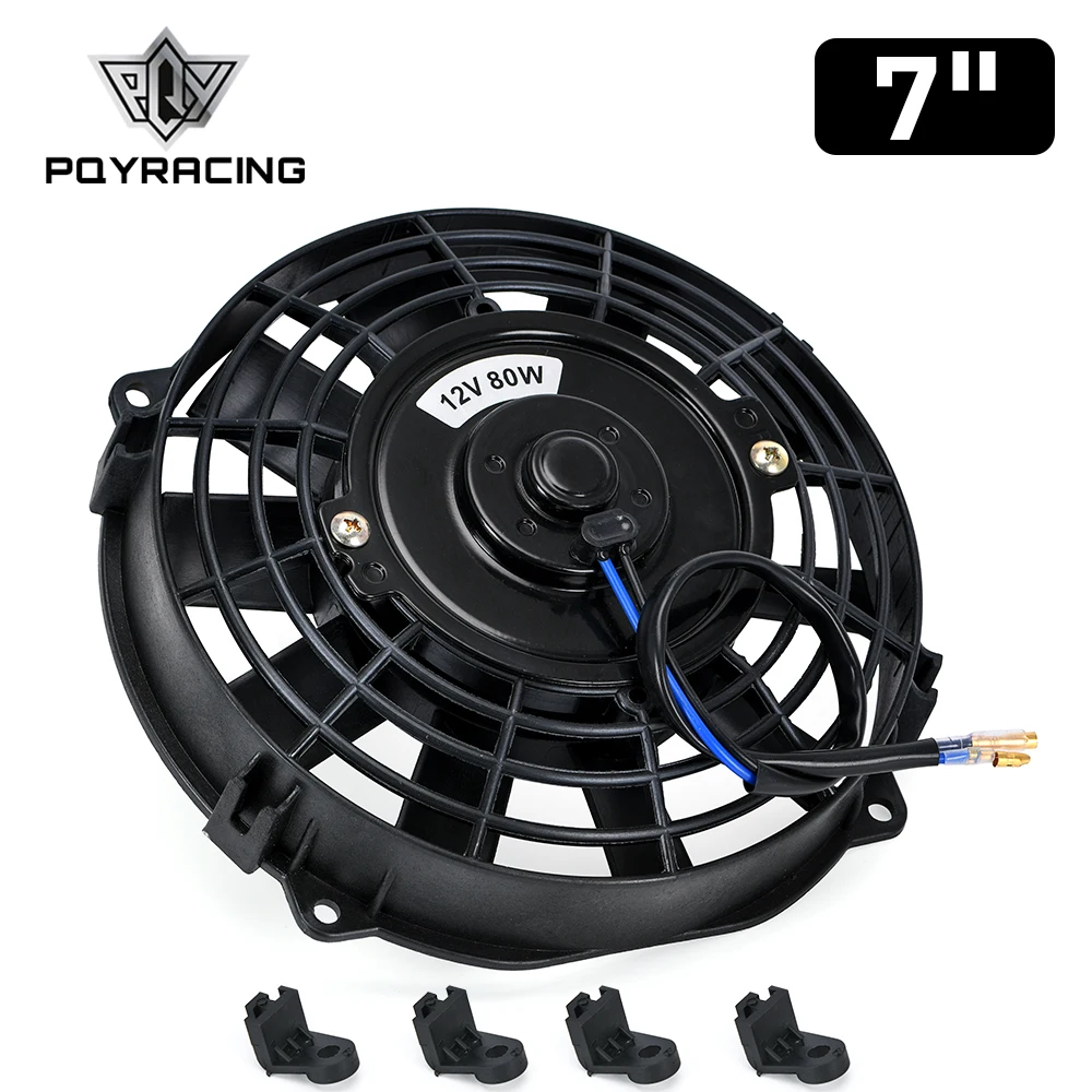 PQY - 7 Inch Universal 12V 80W Slim Reversible Electric Radiator AUTO FAN Push Pull With mounting kit Type I 7