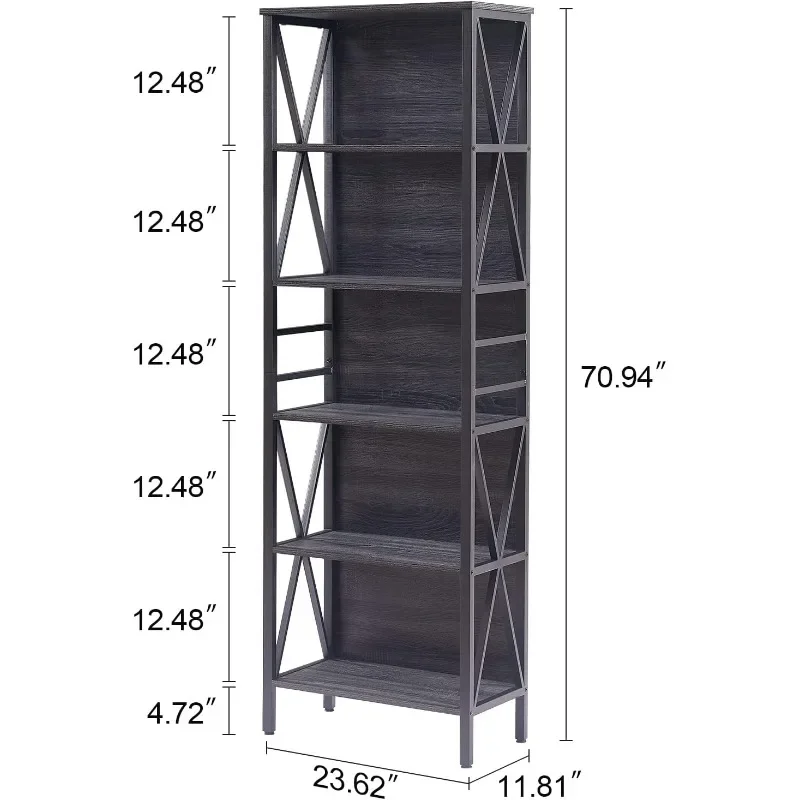 HOMISSUE Bookshelf, 6-Tier Bookshelf, Rustic Wood Metal Bookshelves and Bookcases, Freestanding Open Book Shelf