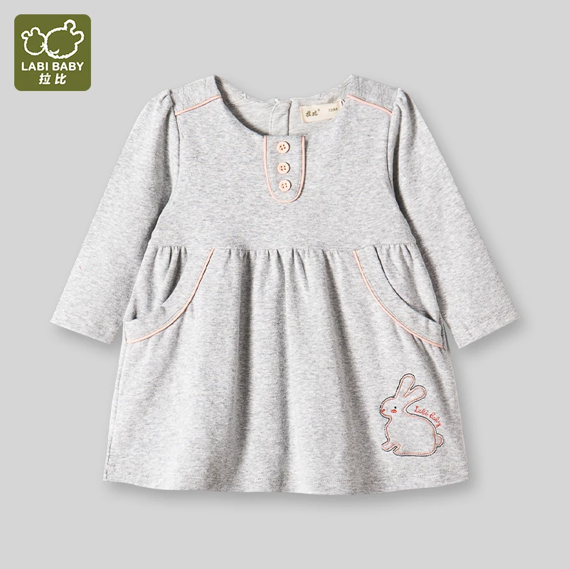 

LABI детские осенние платья для детей, детское Повседневное платье с длинным рукавом и карманом с принтом кролика, детская одежда