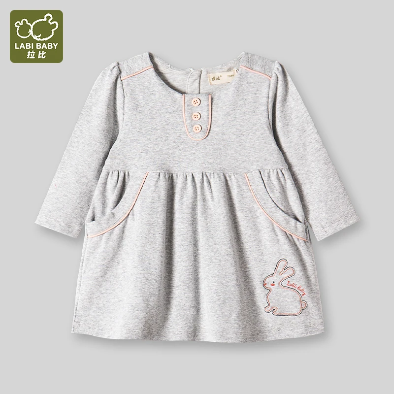 

LABI BABY Autumn Dresses for Kids Girls 1-5 Years Old Children Casual Long Sleeve Dress with Pocket Bunny Print Child Clothes