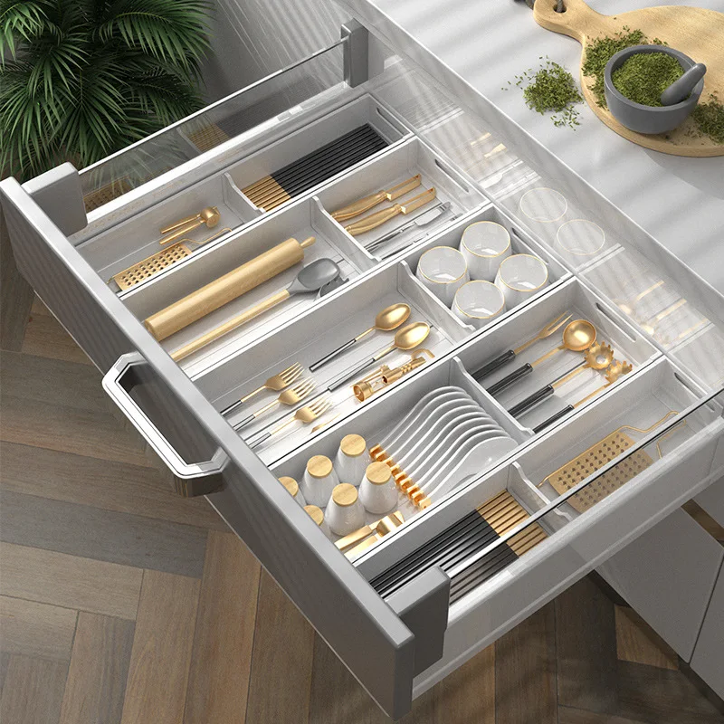 Drawer Tableware Box Expandable Kitchen Utensil Tray 5Compartments Forks Knives Storage Drawer Organizer Divider Container