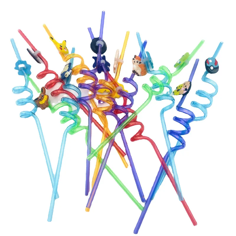 Pokemon Pikachu Reusable Plastic Straws Kids Birthday Party Decor Straws Milkshake Ice Drinks Wedding Party Supplie 1/5/10PCS