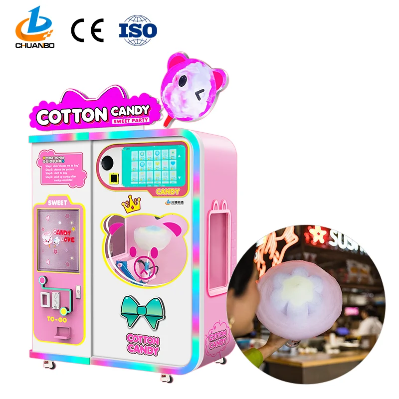 Hot Sale Latest Guangzhou Factory Candy Floss Vending Automatic Machine Fully Cotton Candy Vending Machine For Small Businesses