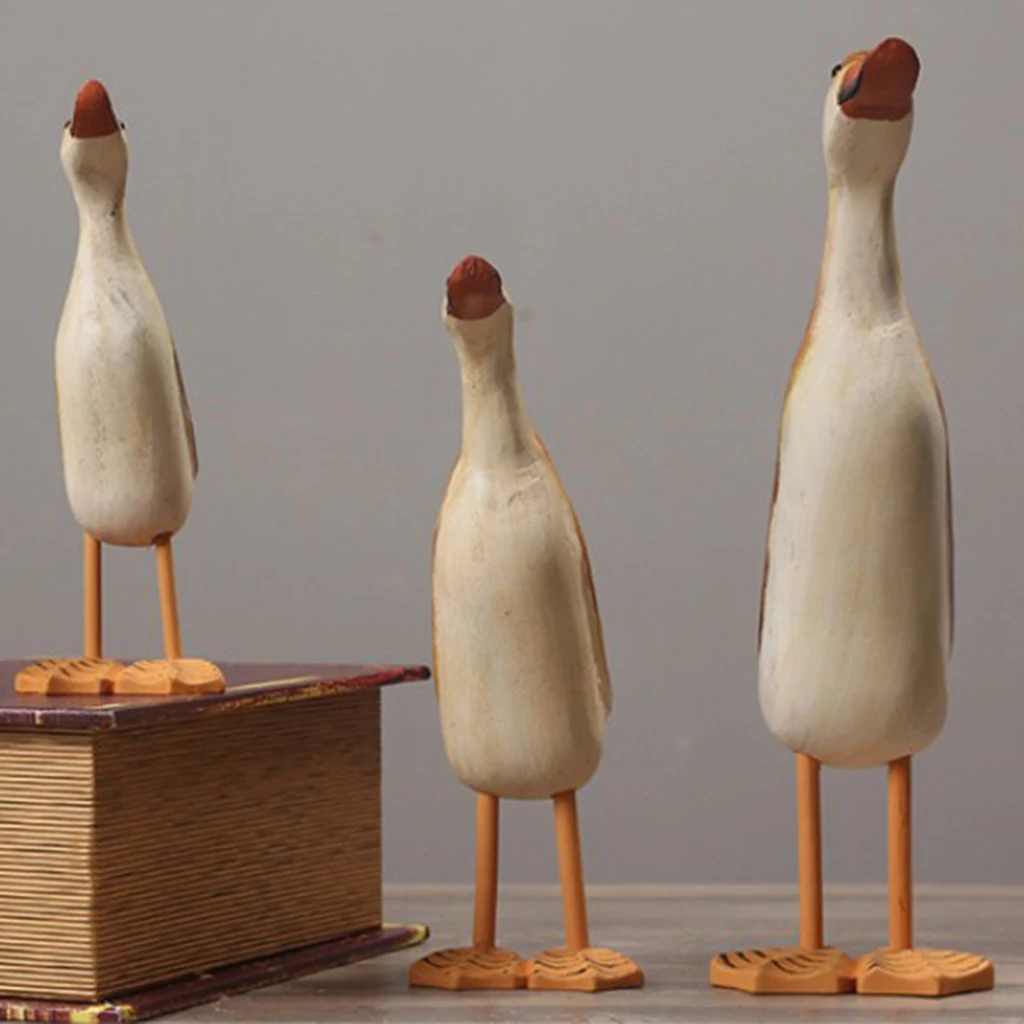 

Wooden Painted Artificial Duck Figurine Statue Hand Painted 3pcs/set