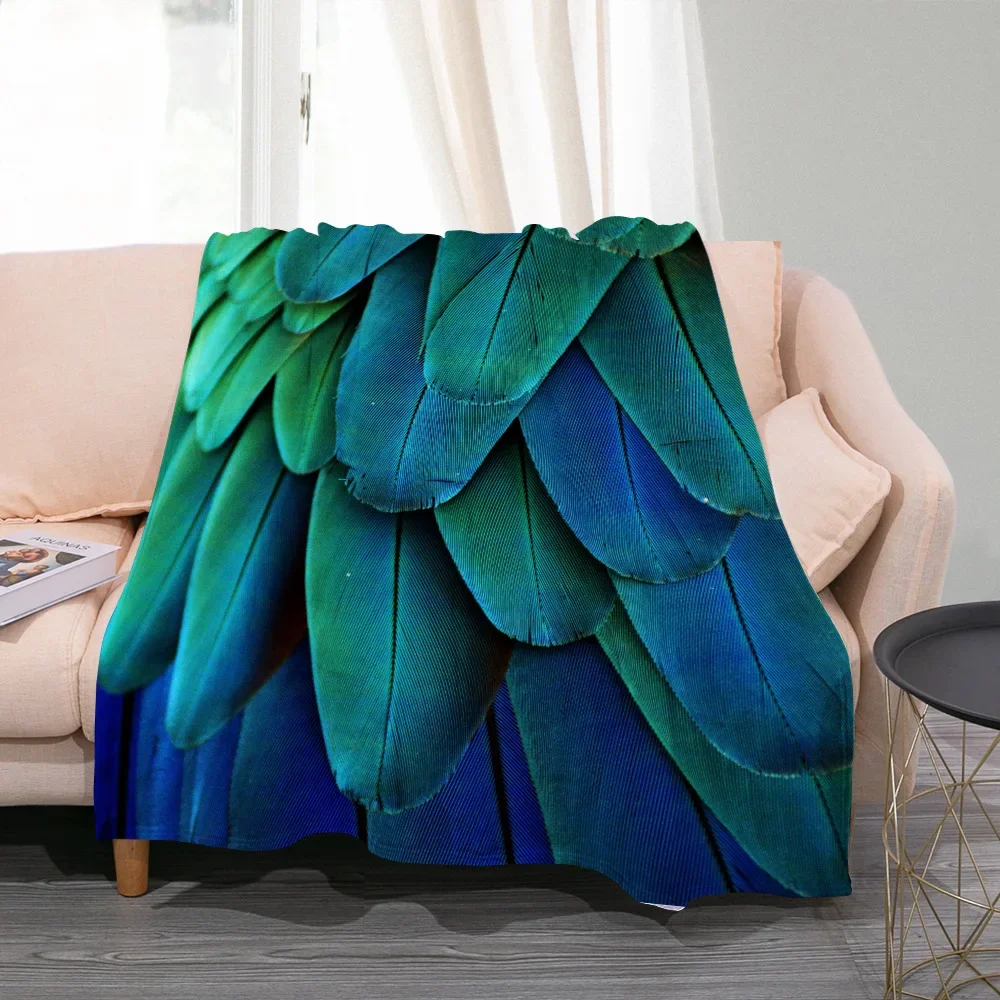 3D Colorful Bird Feather Throw Blanket Peacock Feathers Fashion Flannel Blanket Soft Warm Cozy Home Gifts for Bed Couch Sofa