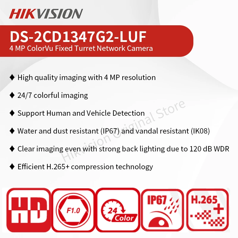 Hikvision 4MP Full Color Dome Camera Human Vehicle Motion Detection 2.0 IP67 Waterproof PoE H.265 Security Camera DS-2CD1147G2-L