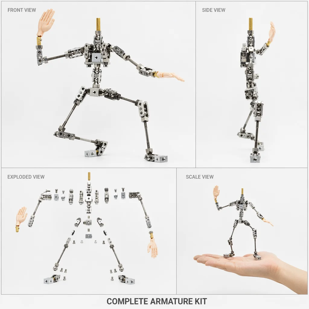 Professional Stop-Motion Animation Stainless Steel Wear-Resistant Flexible Puppet Armature (Excluding Hands)