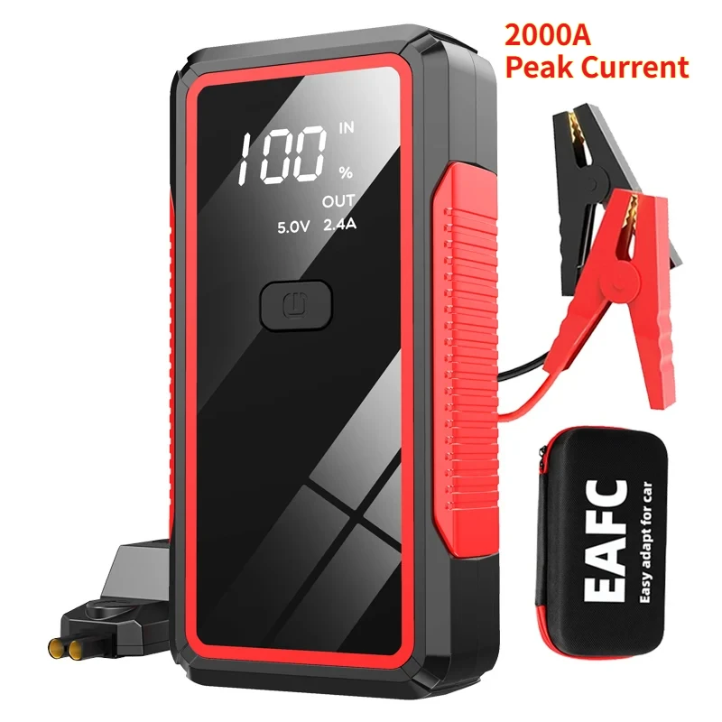 2000A 12V Auto Jump Starter Power Bank - Draagbaar batterijboosterpakket voor dode voertuigen, USB-oplader voor telefoons, noodstroom