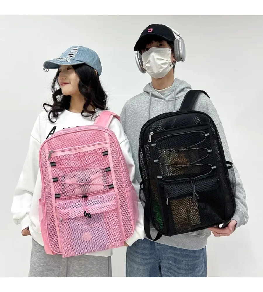 See-through Mesh Casual Backpack Stylish Daypack for Middle and High School Students, Unisex Design for Everyday Use