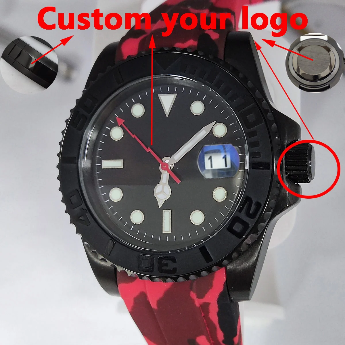 

full black NH35 Case 40mm Sapphire Glass nh35 Watch case nh36 case custom logo Watch dial part nh36 dial nh35 Movement nh35 dial