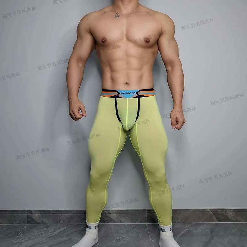 

See Through Sexy Mens Leggings Thin Sheer Tight Sports Pants Plus Size Underwears