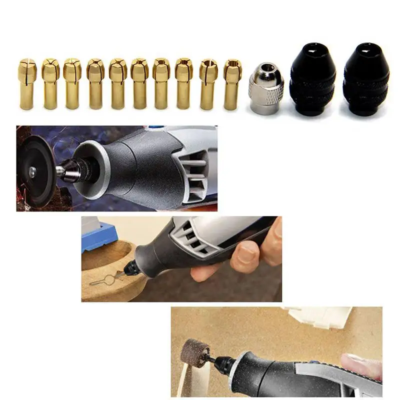 Set Collet Bor Mata Bor Collet Kuningan 1/32-1/8 Inci Pengganti Batang Tanpa Kunci untuk Alat Putar Aksesori Penggiling Listrik