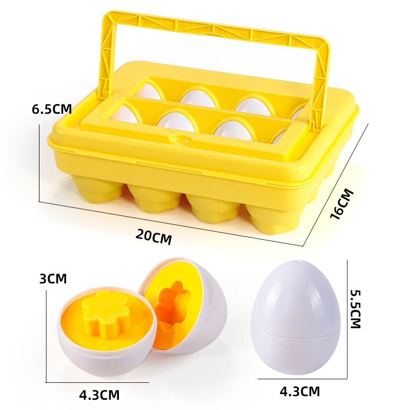 12Pcs Shape Matching Eggs Toy with Portable Carry Basket, Color Shape Recognition Puzzle Game,Birthday Gift
