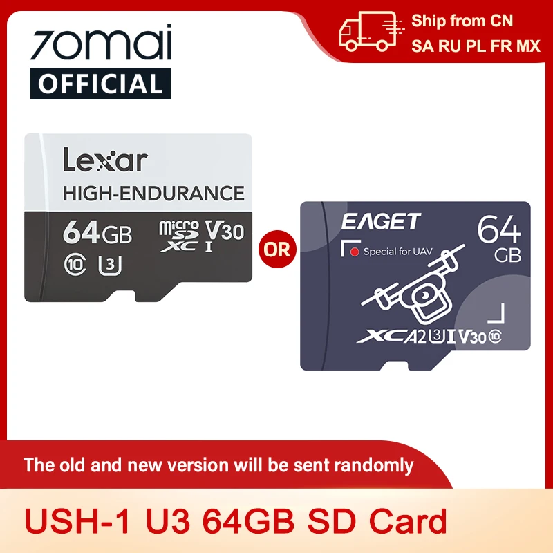 

Карта памяти Micro SD, 64 ГБ, 128 ГБ, USH-3, для видеорегистратора 70mai 4K A810 70mai A800S Lexar или EAGET
