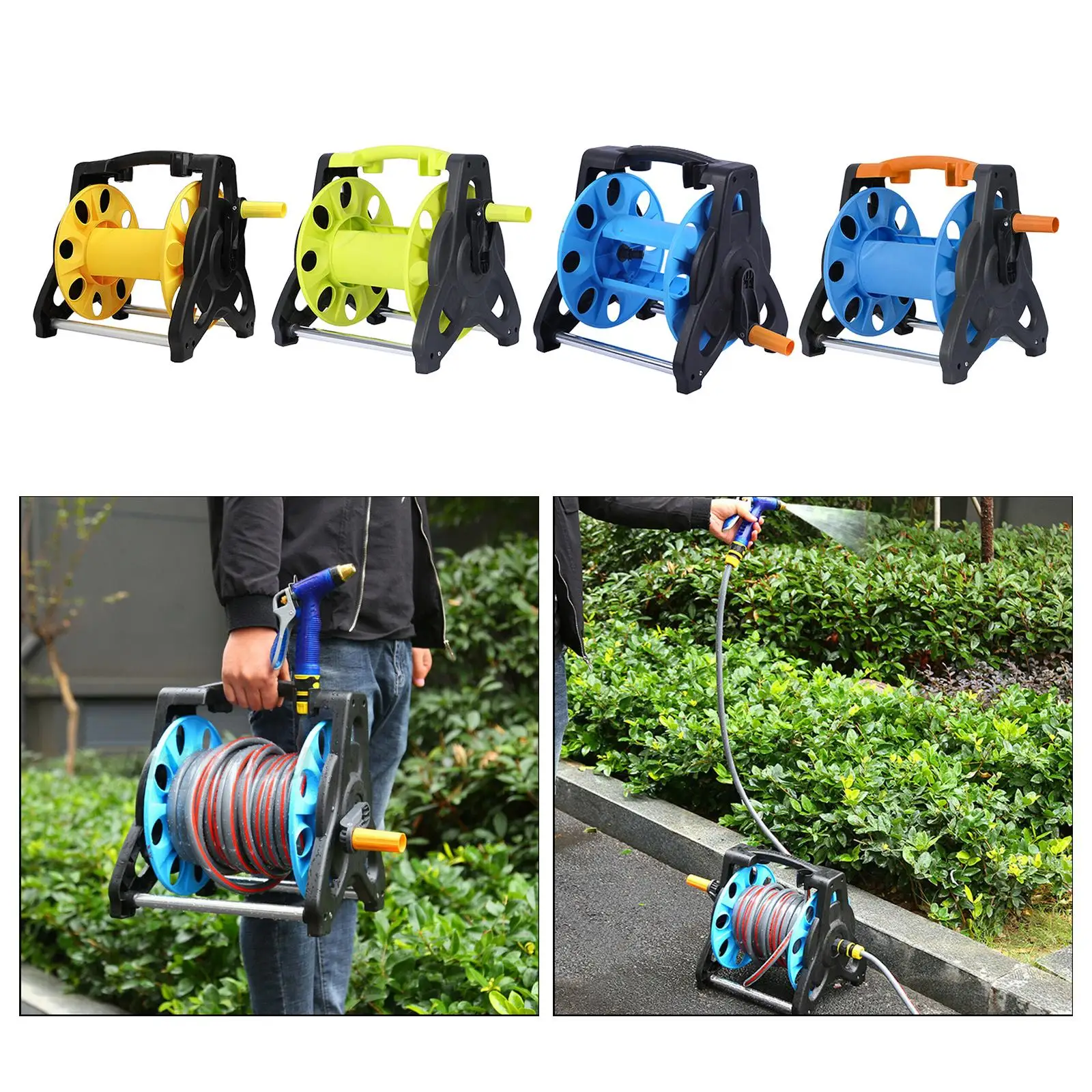 

Manual Garden Hose Reel Cart Rack Winding Pressure Washer Pipe Spray Nozzle Storage Organizer Bracket Home Garden Tool