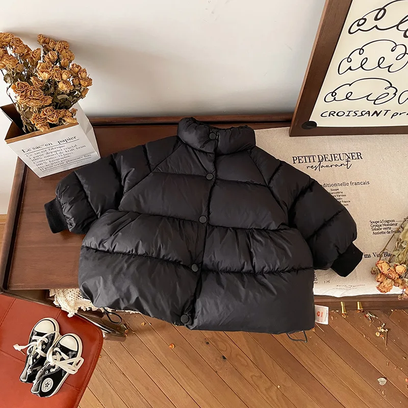 Baby Girls Duck Down Jacket Winter Stand Collar Thicken Warm Coat Black Simple Casual Outerwear Toddler Girl Clothes