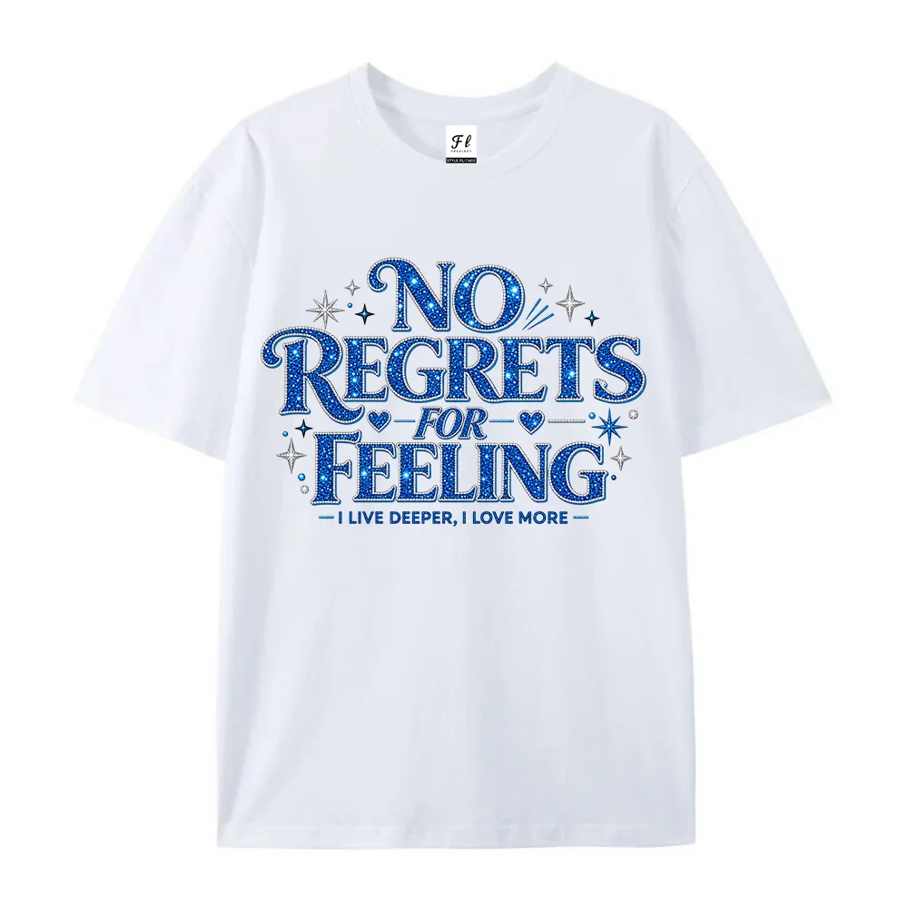 Women No Regrets Graphic T Shirt Sparkle Letter Print Casual Short Sleeve Summer Top Retro Streetwear Fashion Tee
