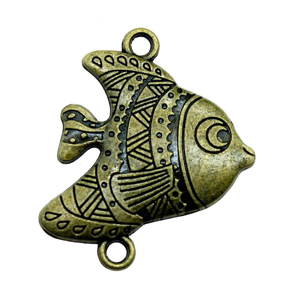 WYSIWYG 2pcs 37x30mm Vintage Tropical Fish Connector Pendants Antique Bronze Color Tropical Fish Pendants Charm Tropical Fish