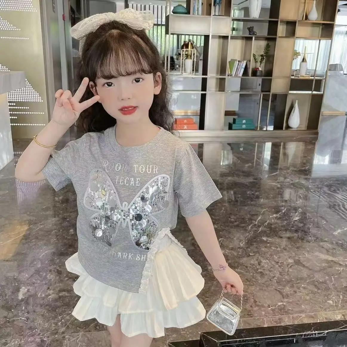 2025 new spring autumn summer Girls Kids T-shirt+short skirt sets comfortable cute baby Clothes Children Clothing