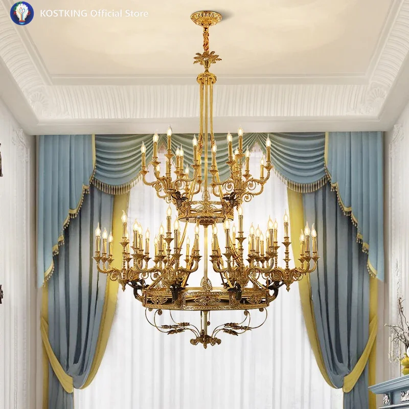 French Retro Traditional Brass Angel Church Style Chandelier, Ideal For Villa Duplex Living Room Large Candle Pendant Light