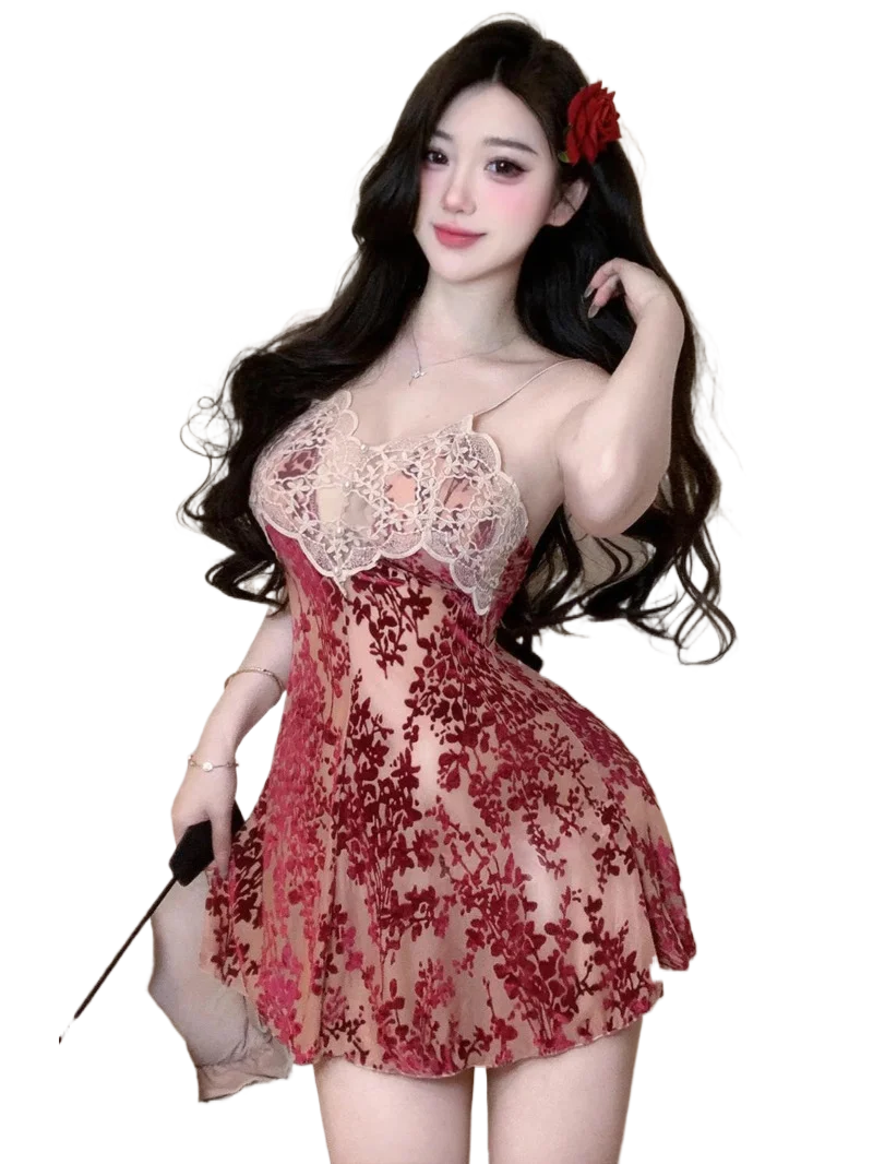 

Luxury Camisole Nightgown Summer Women's Style Flower French Chest Cushion Pure Desire Lace Sexy Pajamas Dress Elegant ERQ8