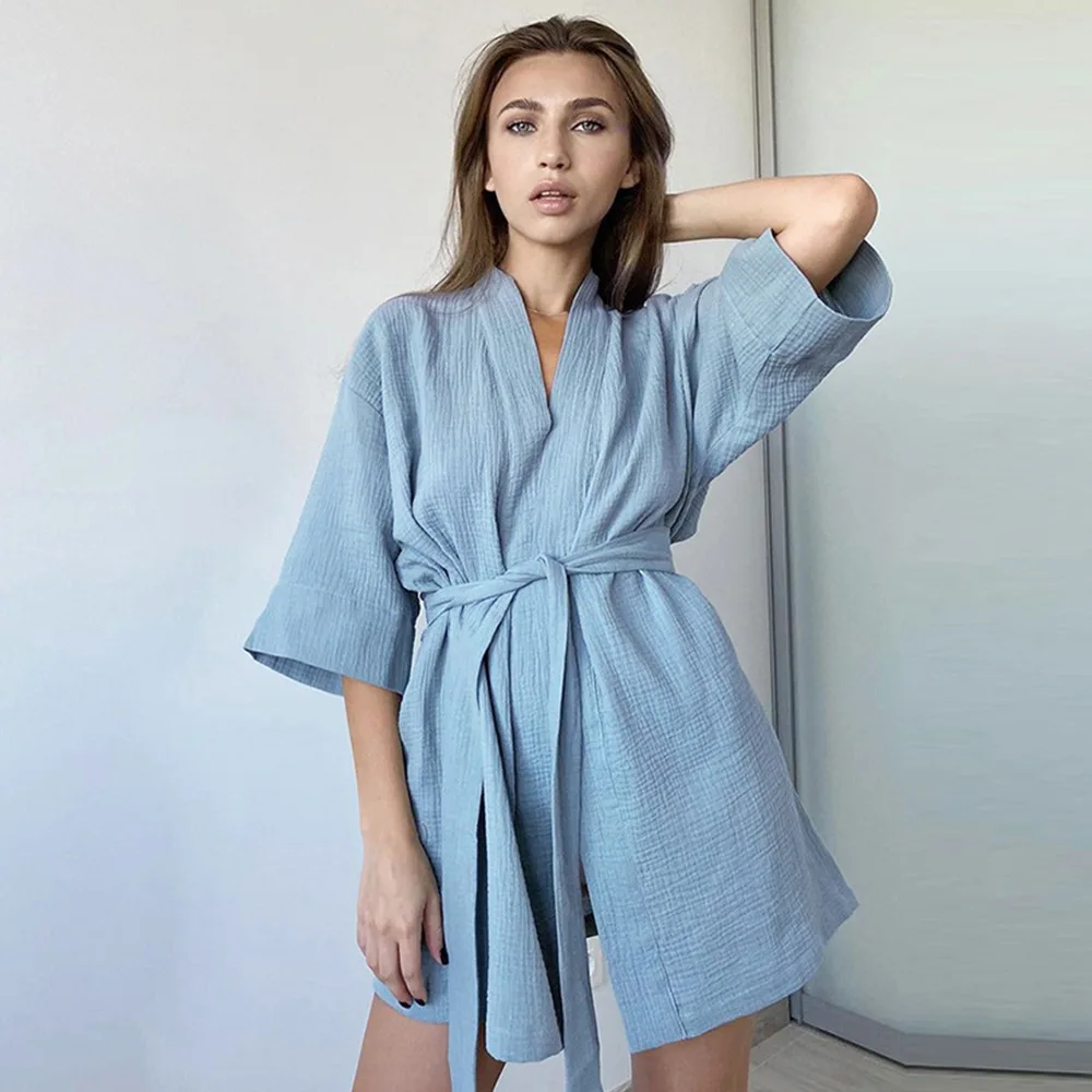 

Cotton Short Nightgown Autumn Women's New Solid Color Short Sleeved Pajamas Loose Bathrobe Casual Female Nightgown for female