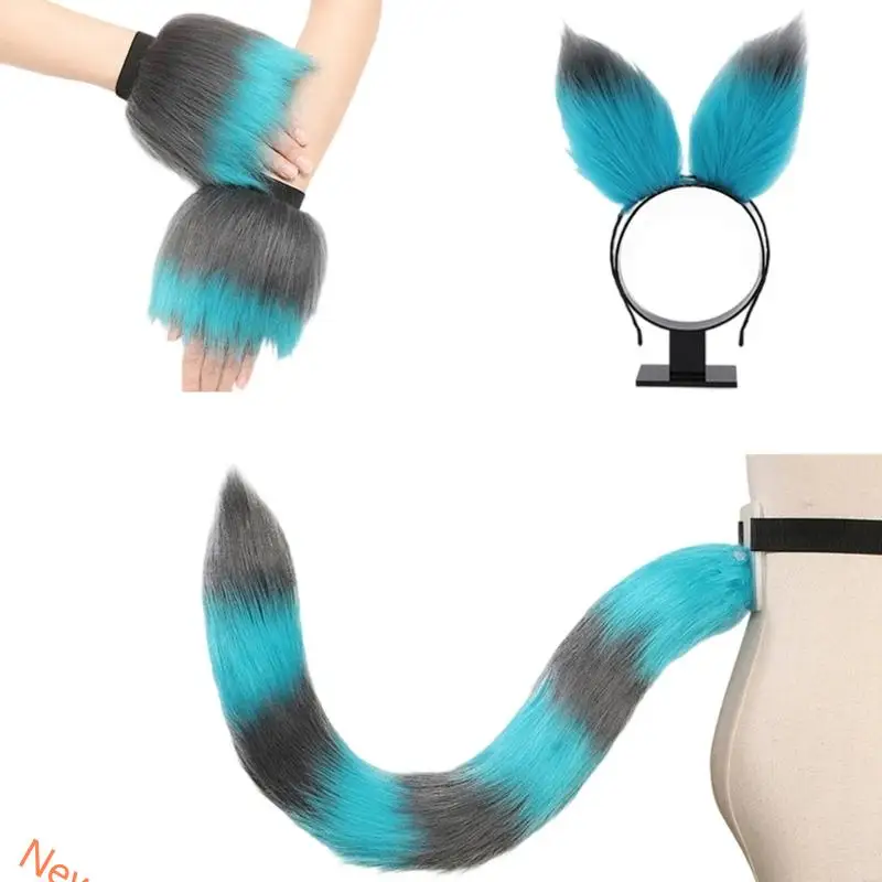 Dierlijke rollenspel Outfit Set harige dierenstaartkostuum pluche oorhoofdband polsbandjes voor vrouwen Halloween Animal Costume