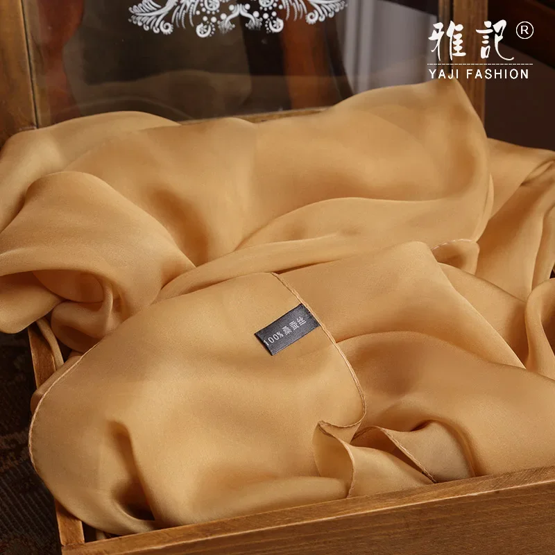 Jedwabny szyfonowy szalik Foulard Femme100% prawdziwy jedwabny szalik damski złoty Hangzhou jedwabne szale okłady dla pań solidna szalik