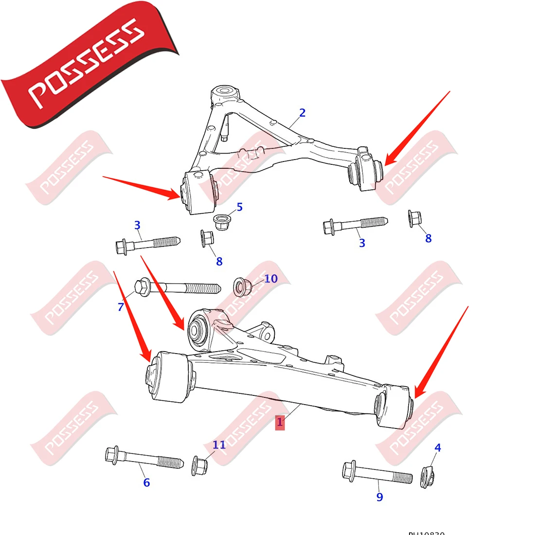 10 Pieces Rear Suspension Control Arm Bushing Kits For Jaguar XF X250 2009-2015 Jaguar XJ X350 XJ XJL X351 2004-/