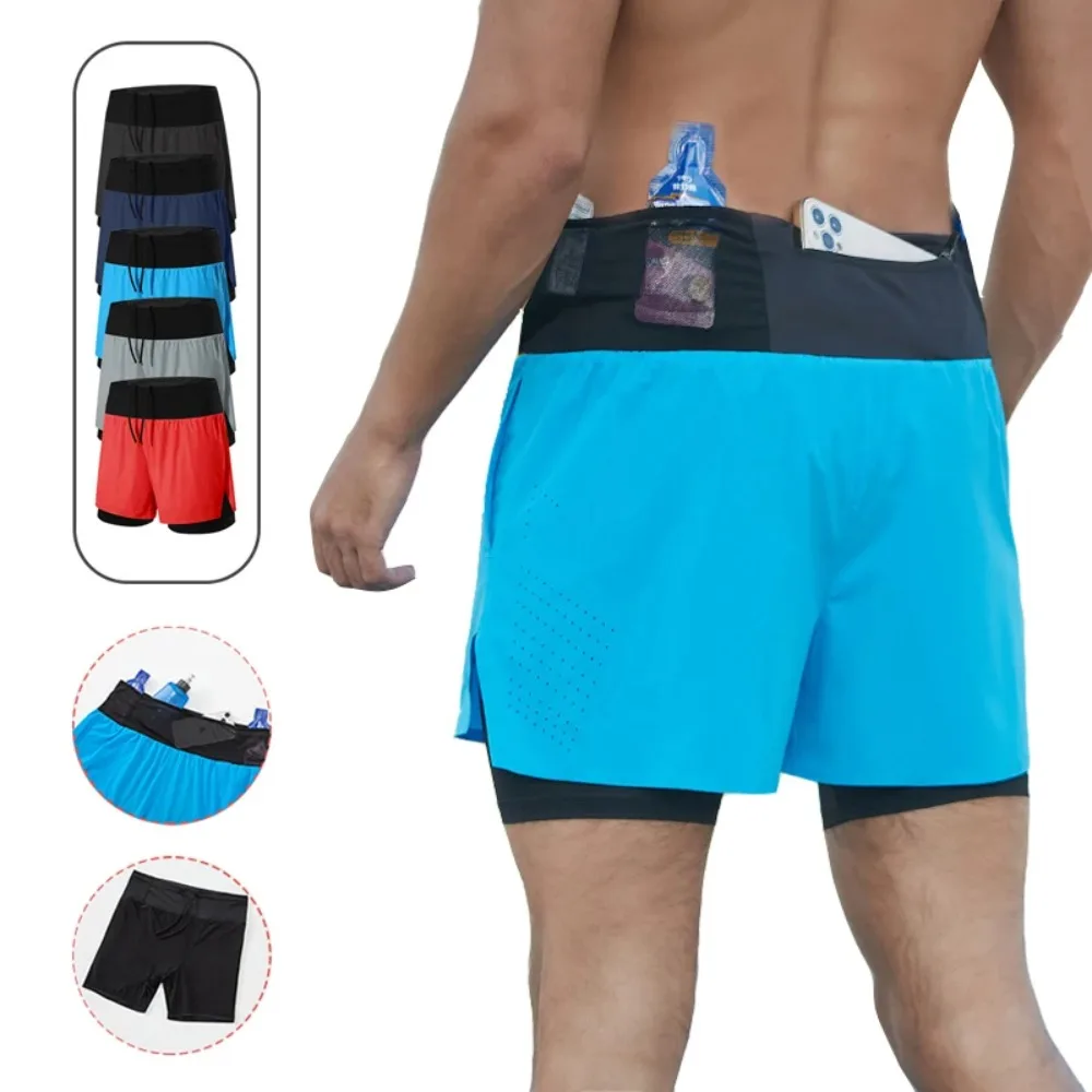 Mens Compression Running Shorts High Waist Quick Dry Marathon Training with Waistpack