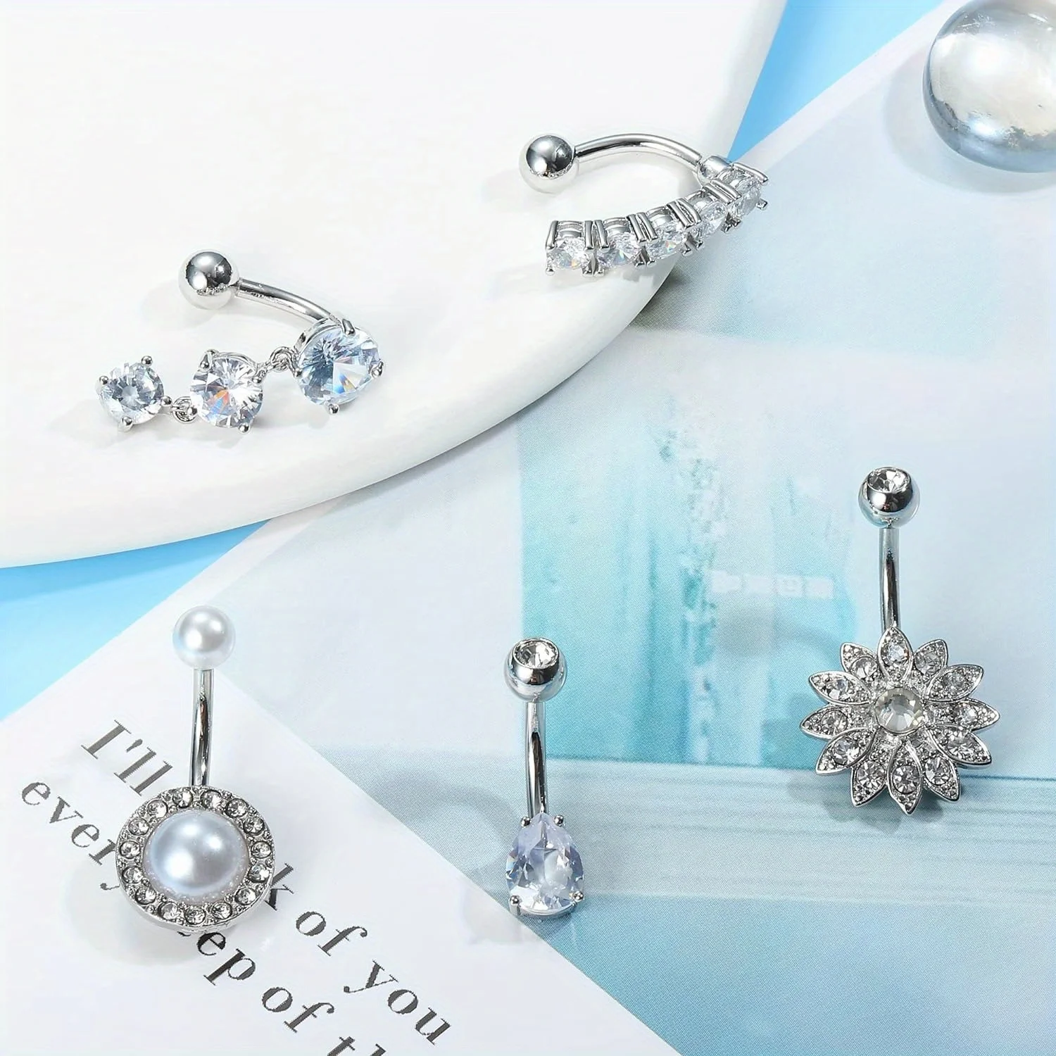 Drperfect 14G Belly Button Rings Dangle 316L Stainless Steel Belly Rings for Women Navel Piercing Jewelry