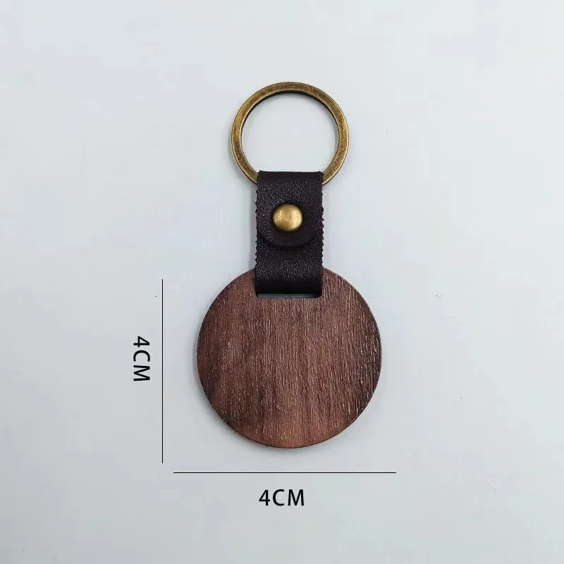 Custom Laser Engraving Logo Walnut Keychain Creative Wooden Pu Leather Key Pendant Can Be Engraved Suitable for Men and Women