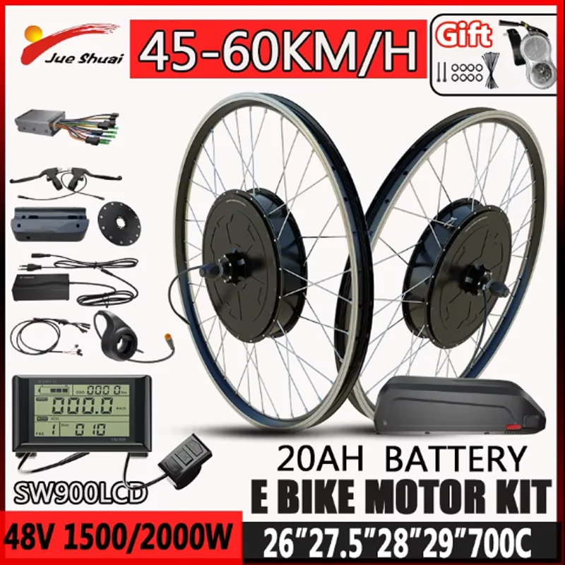 Electric Bike Conversion kit 48V 1500W/2000W Brushless Hub Motor Wheel Kit Bicicleta eléctrica with Battery 20AH 26