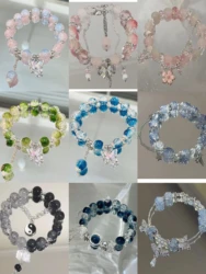 Butterfly Star Moon Flower Pendant Glazed Bracelet with Colorful Beads Beauty Accessory Lucky Bracelet Jewelry Gift Bead Chain