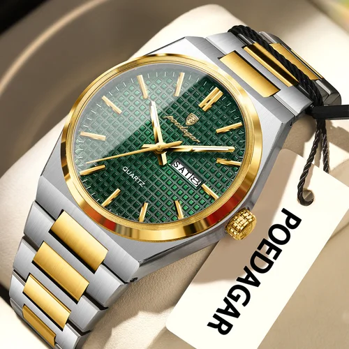 POEDAGAR, reloj de lujo a la moda para hombre, fecha semanal, relojes luminosos impermeables de acero inoxidable para hombre, reloj de pulsera de cuarzo de negocios para hombre