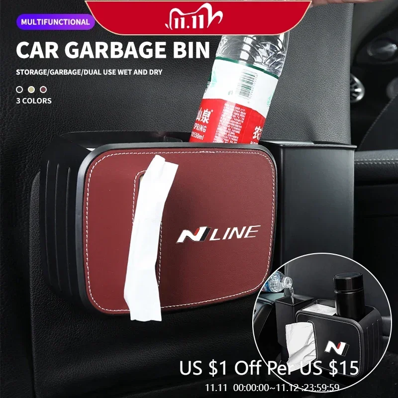 

Car interior High-quality car tissue box leather storage box For Hyundai N Nline Logo Accent Tucson IX35 I20 I30 Accessories