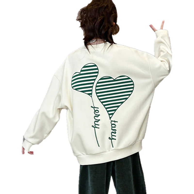 

New Fashion Kids White Sweatshirt With Hearts For Girls Heart Design Teenage Girl Spring Autumn Clothing Tops 5 7 9 11 13 14 15Y