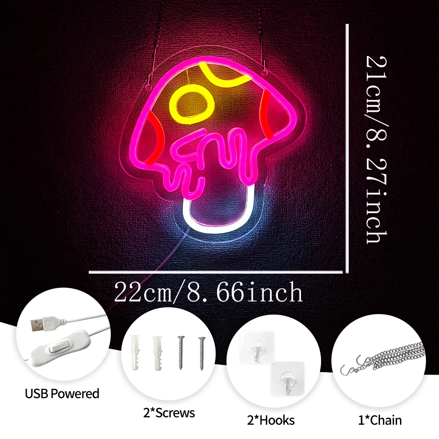 LED Neon Mushroom Cute Neon Sign, USB Powered Neon Signs Night Light, Wall Art & Game room Bedroom Living Room party Decor
