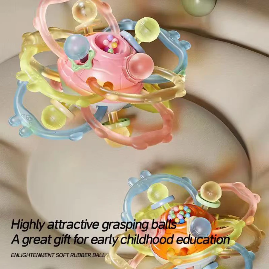 1개 핸드볼 장난감 아기 손잡이 훈련 맨해튼 볼 핸드 라틀 치발기 식품 등급 물에 끓일 수 있는 장난감 유아용 0-12개월