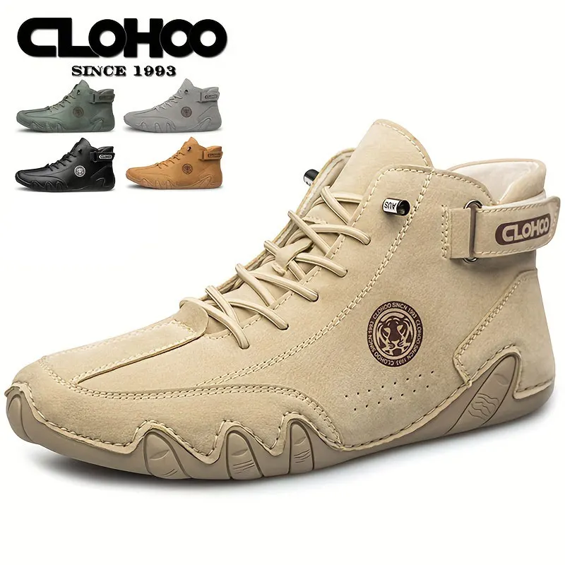 

CLOHOO High Top Men's PU Leather Shoes Men's Leather Ankle Boots Soft Soles Comfortable British Men's Shoes