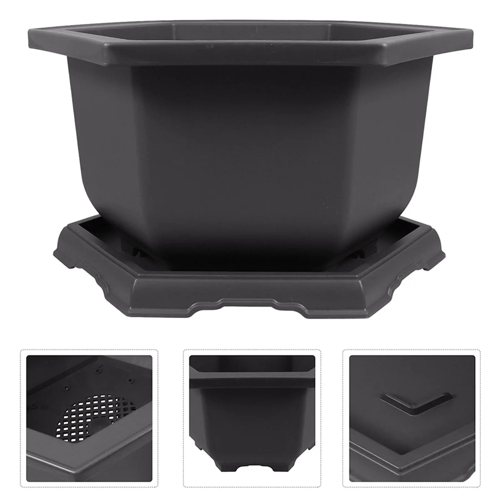 2Sets Hexagon Orchid Bonsai Pots PP Imitation Purple Sand Large Opening Indoor Flower Planter Container for Balcony Garden