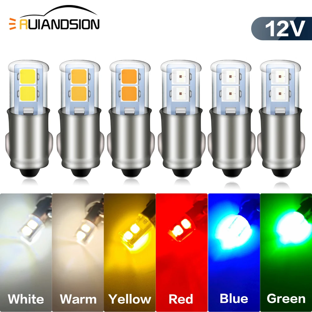 

10 шт., светодиодная лампа Ba7s T7, 4300 лм, 12 В, синий, белый, янтарный, К, зеленый, красный