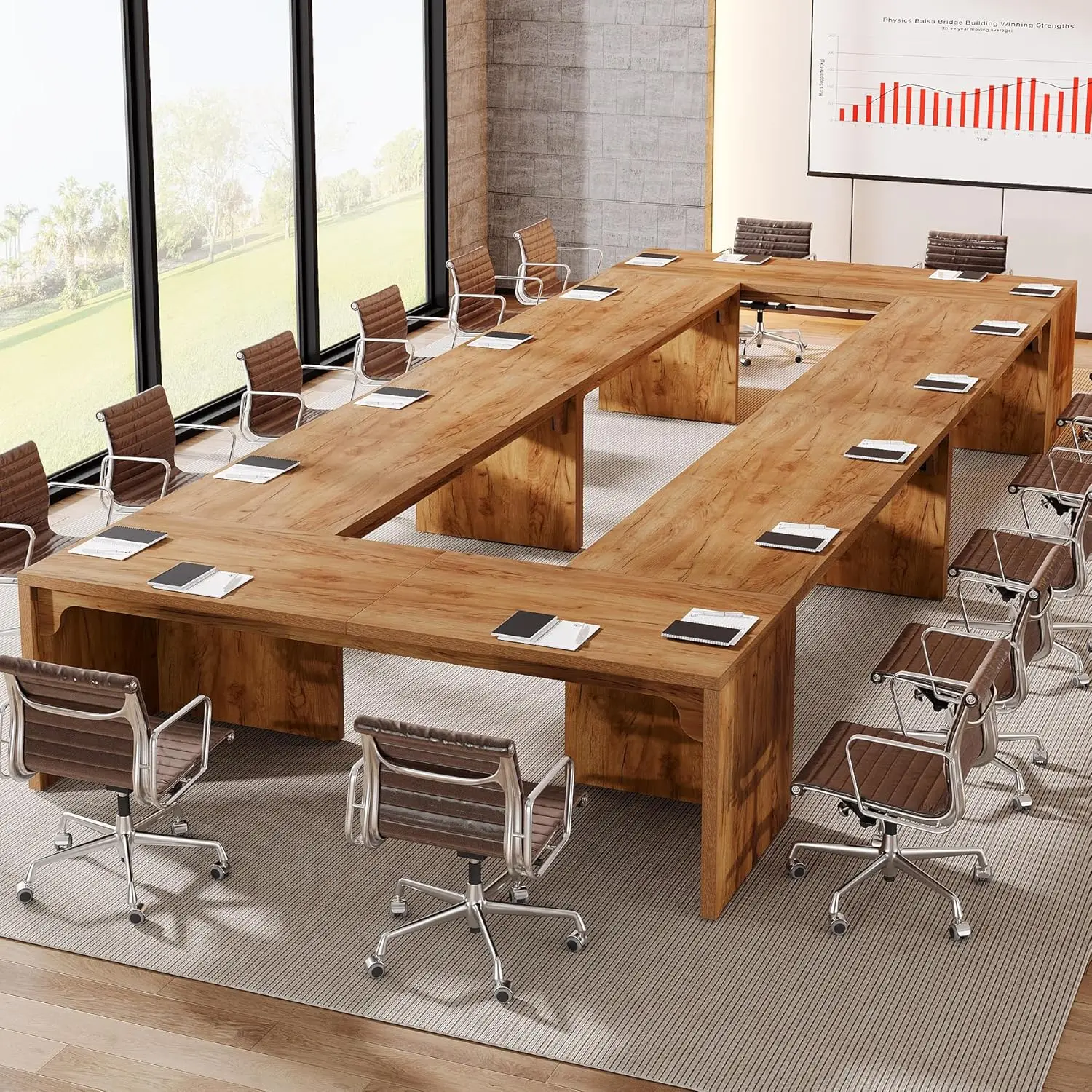 

Large Rectangle Conference Table, 13FT Long Meeting Seminar Business Table for 12-16 People, 4-Section, Custom