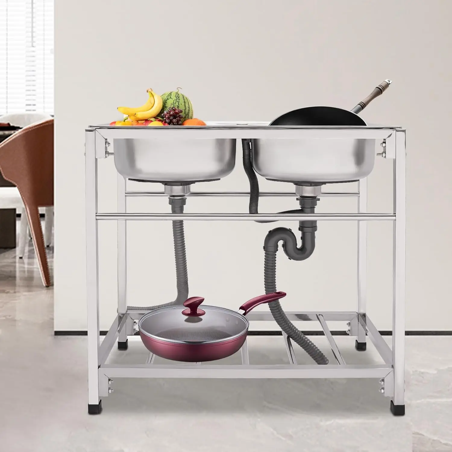 في الهواء الطلق فائدة بالوعة الفولاذ المقاوم للصدأ وعاء مزدوج بالوعة قائما بذاته مطعم تجاري بالوعة المطبخ محطة غسيل حوض اليد #2