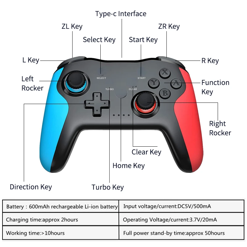 Không Dây Bluetooth Gamepad Cho Nintedo Công Tắc Tay Cầm 6 Trục Rung Động Kép Cần Điều Khiển Để NS Công Tắc Pro Bộ Điều Khiển