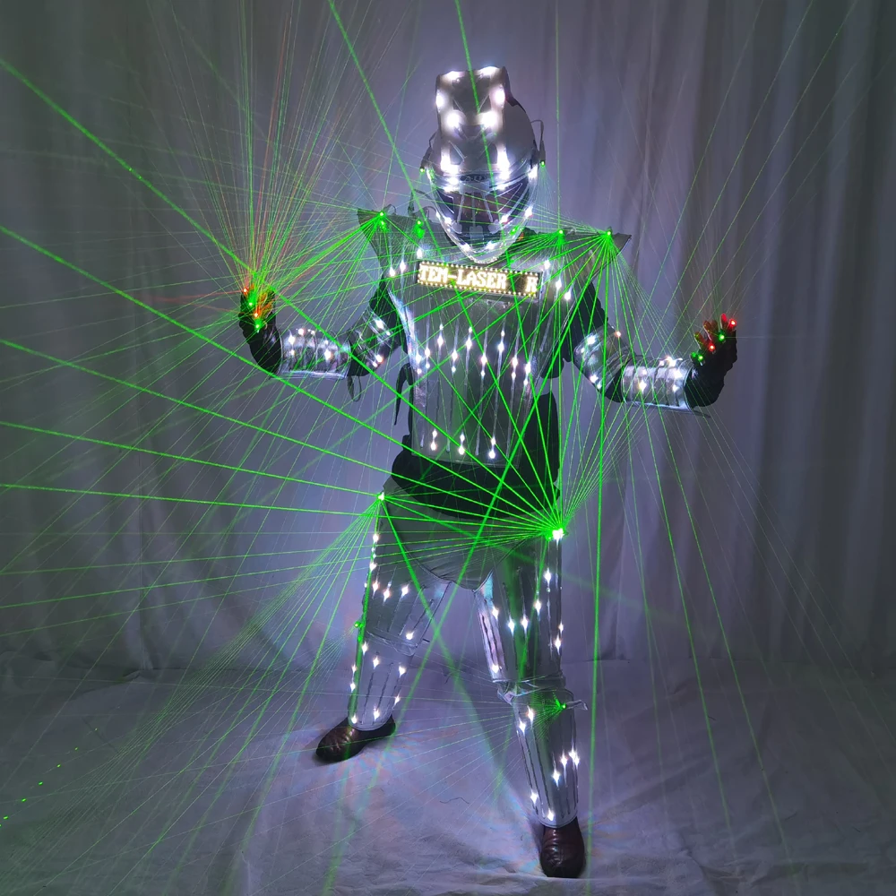 Full Color LED Robot Suit Green Laser Costume Laser Jacket Model Show Dress Clothe DJ Bar Performance