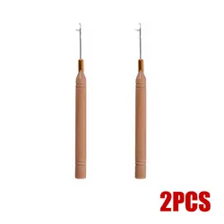 2Pcs/lot Wood Handle Hook Needle Micro Rings Needle Hair Tools for Micro Rings Hair Extensions Crochet Supplies Diy Handmade