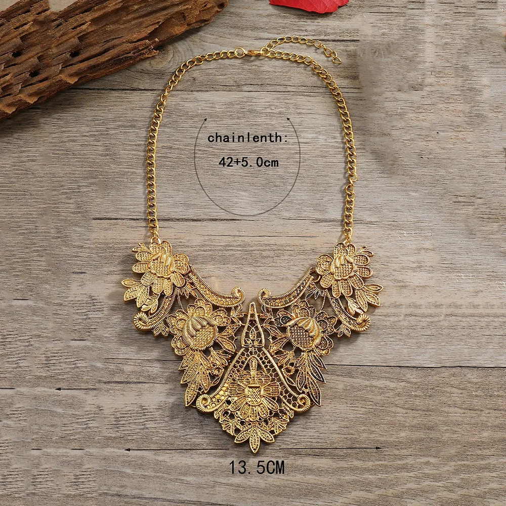 LZHLQ Vintage Hollow Flower Necklaces Metal Sweater Necklace Women Elegant Pendant Clavicle Chian Jewelry Statement