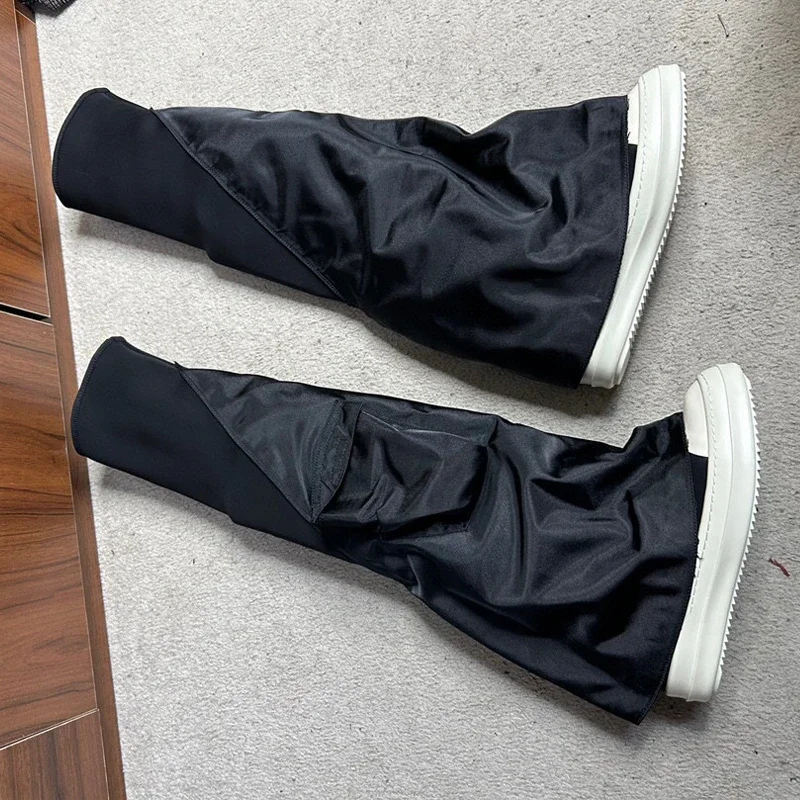 

Black Trouser Canvas Flat Pocket Skinny Boots Woman Winter 2026 Beige Detachable Round Toe Knee High Boots Shoes for Women